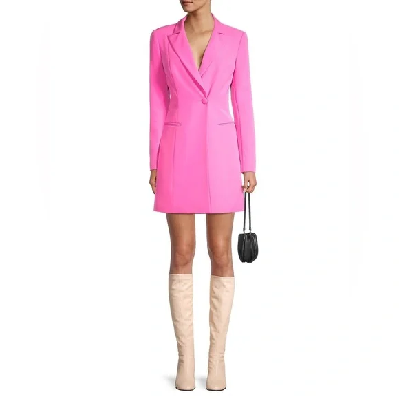 NWT Aidan Mattox Bright Pink V Neck Long Sleeve Tuxedo Blazer Dress Size 8 - Picture 2 of 5